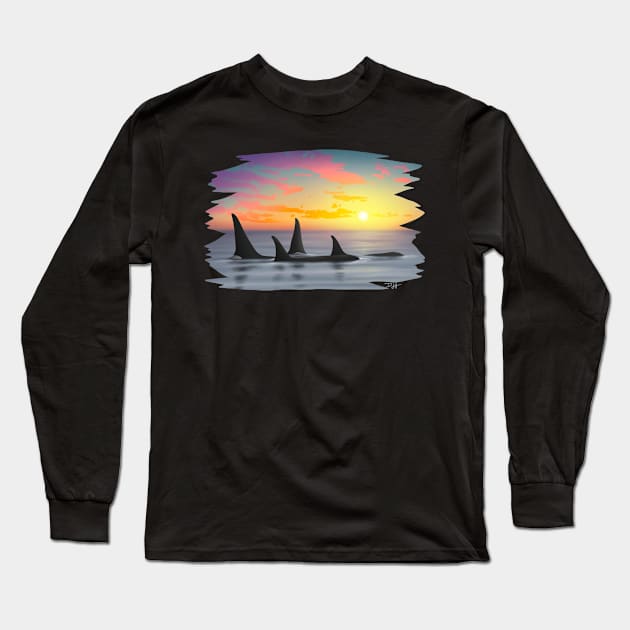 Orca Whale Sunset Long Sleeve T-Shirt by DahlisCrafter